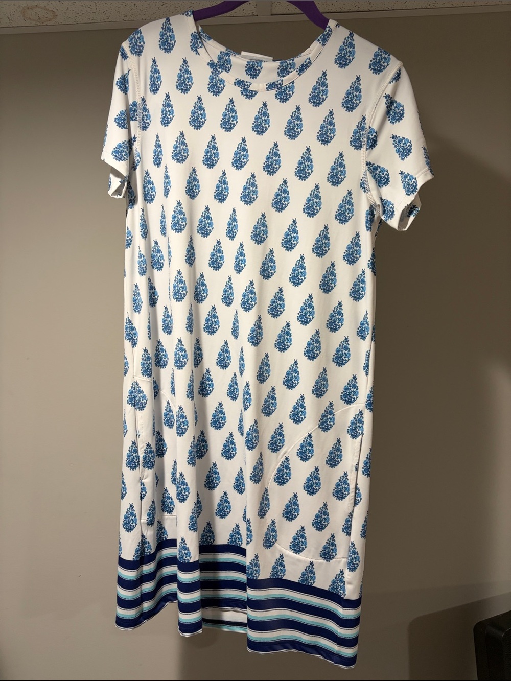 Cabana Life White Dress with Blue Teardrop Print with Pockets